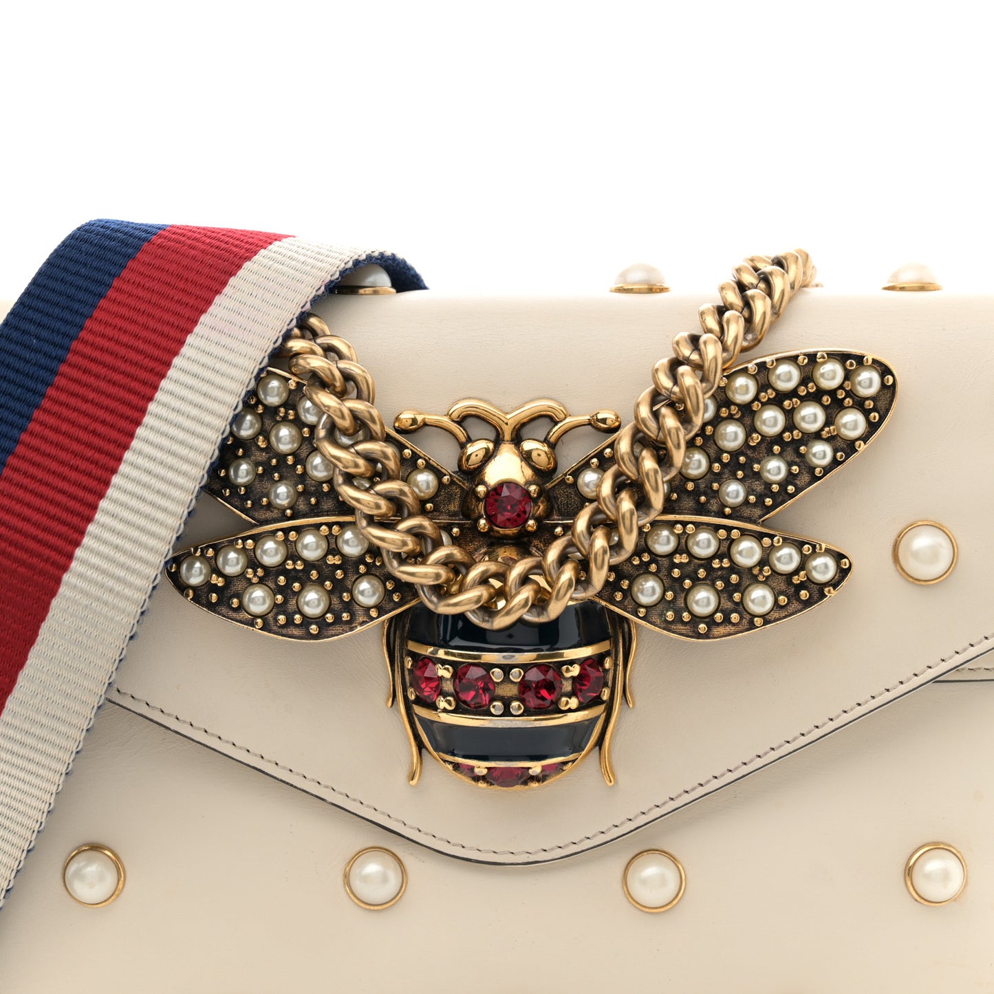 Nappa Pearl Studded Mini Queen Margaret Broadway Shoulder Bag Mystic White