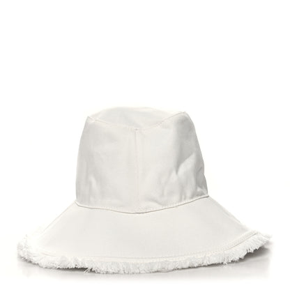 Prada Drill Nylon Triangle Logo Embroidered Womens Wide Brim Hat M White 5 of 8