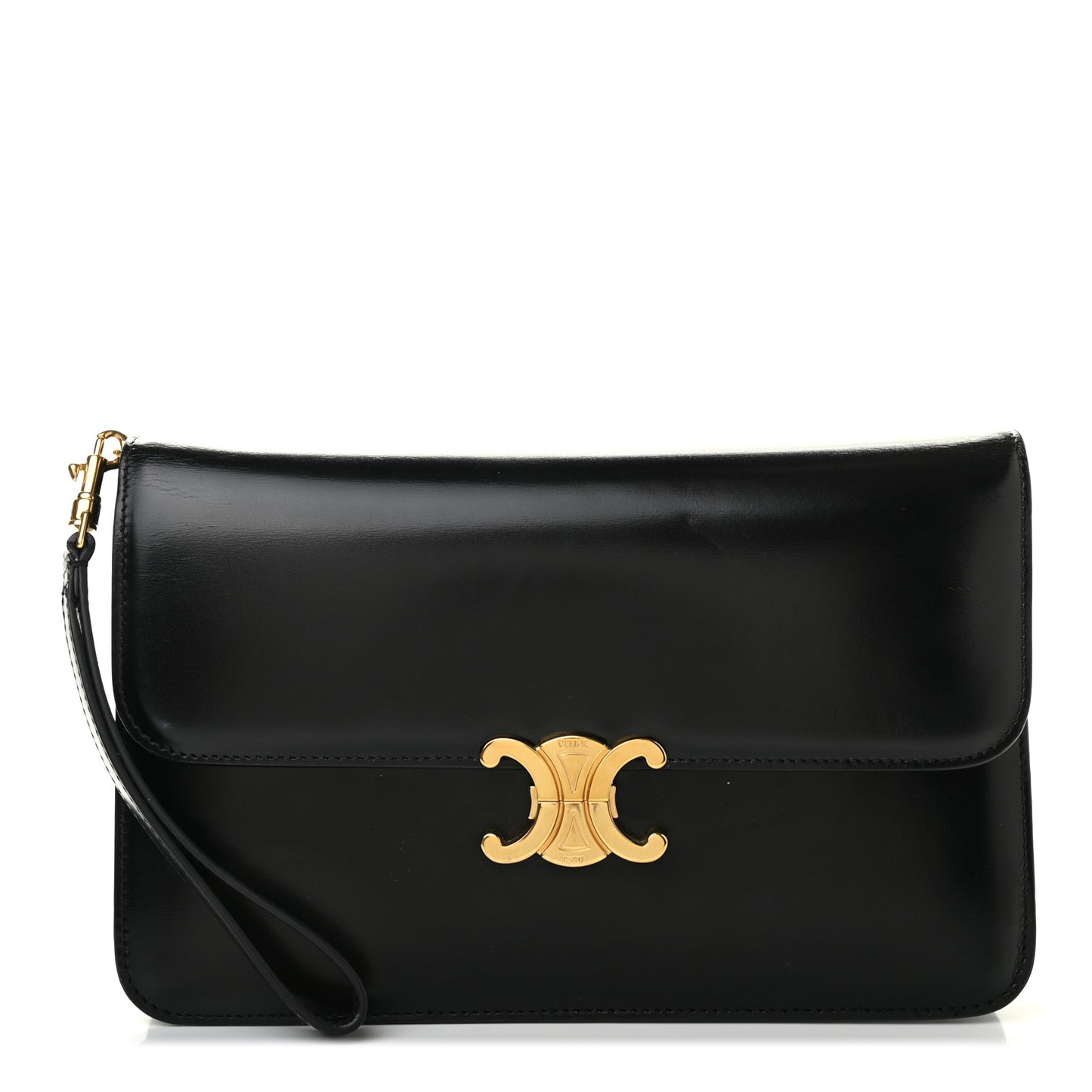 Shiny Calfskin Triomphe Clutch Black