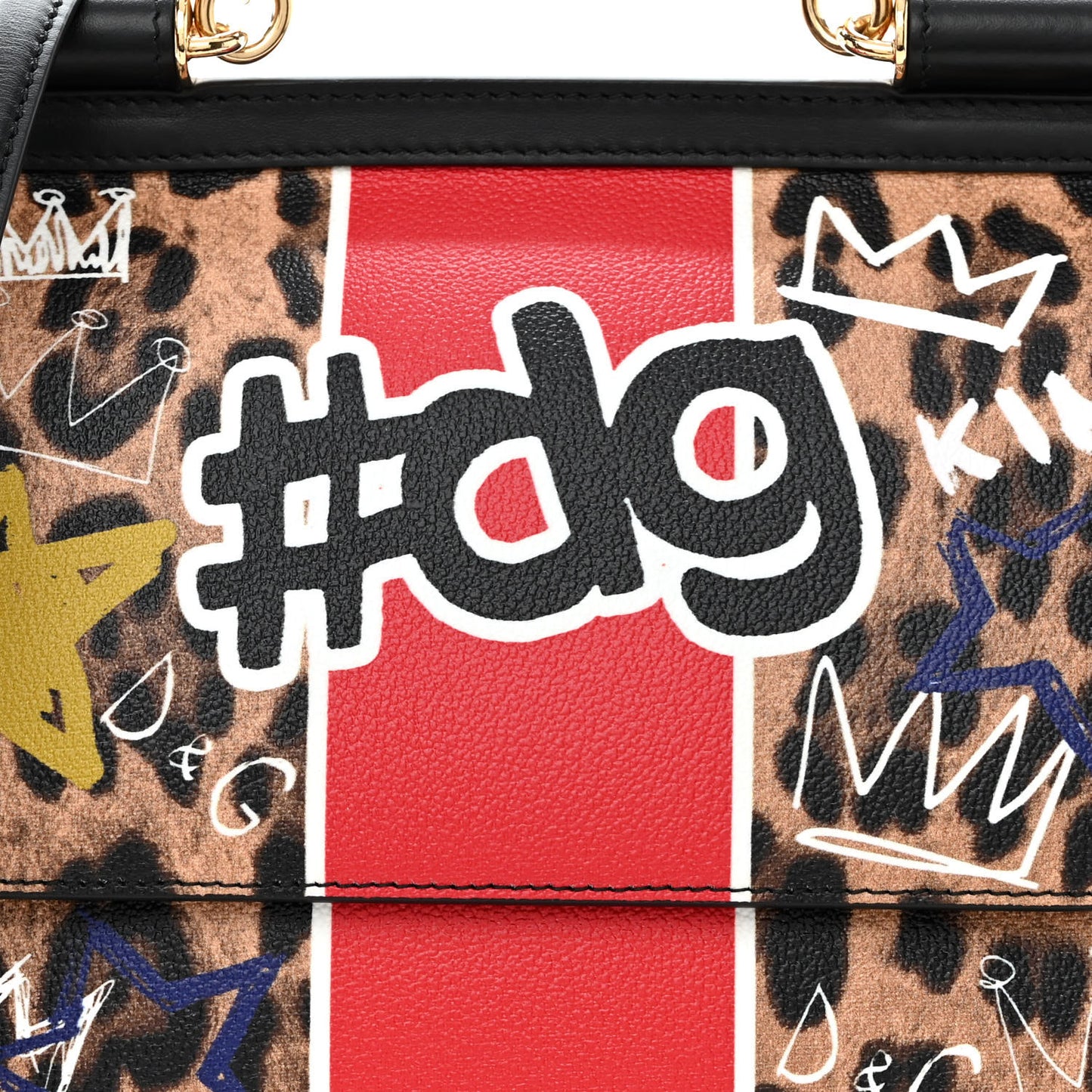 Dauphine Leopard Graffiti Print Medium Miss Sicily Satchel Black