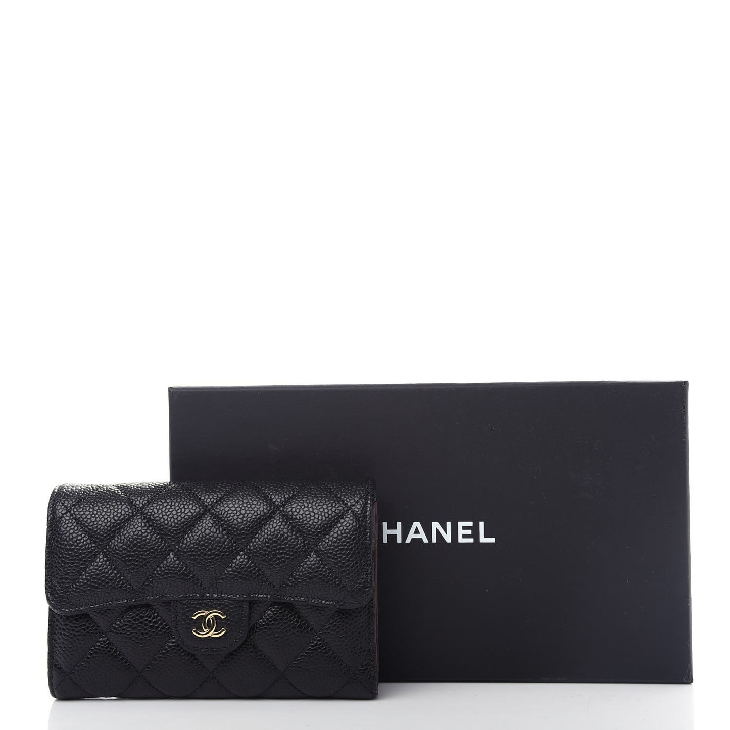 Caviar Quilted Medium Flap Wallet Black