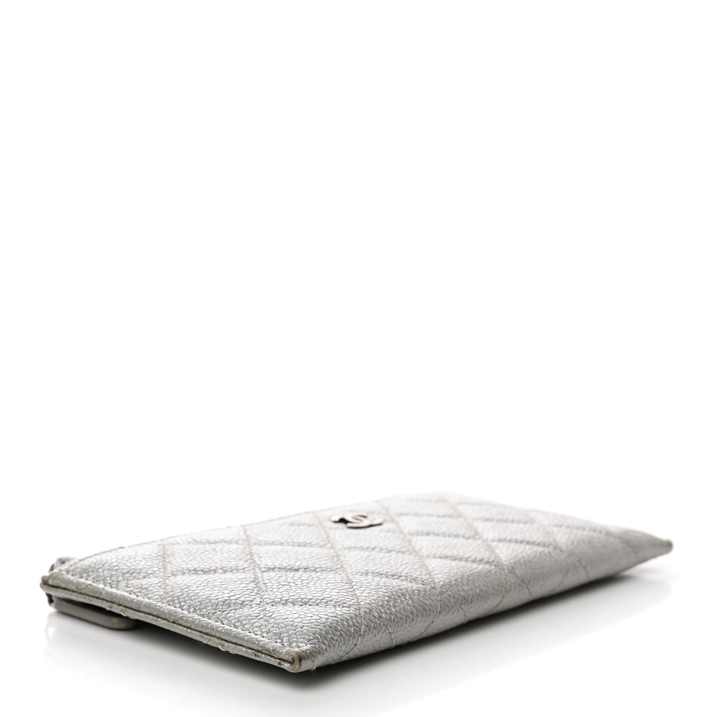 Metallic Caviar Quilted Classic Zip Pouch Silver