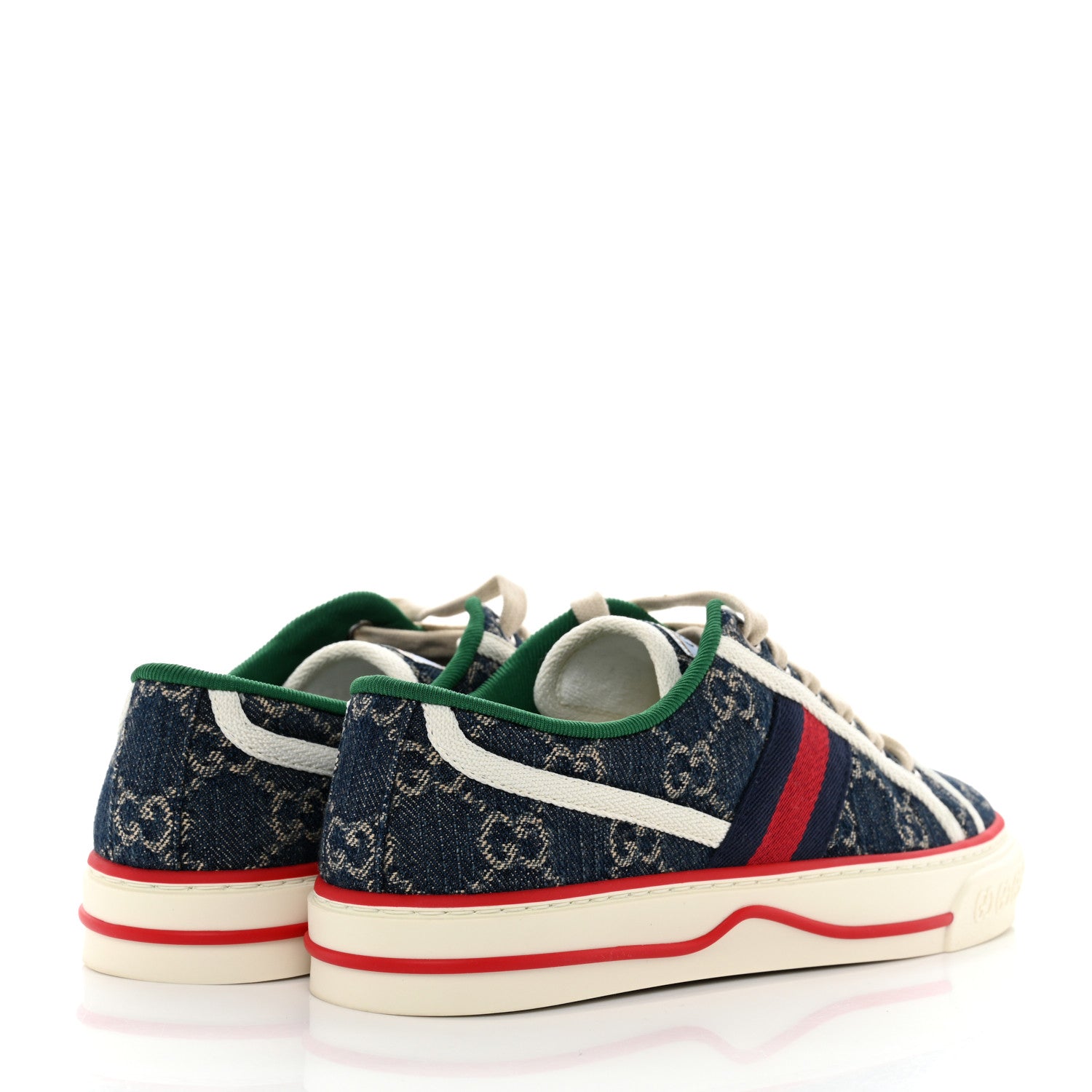Gucci New Denim GG Monogram Web Womens 1977 Tennis Sneakers 36 Blue Tea Mystic White 4 of 8