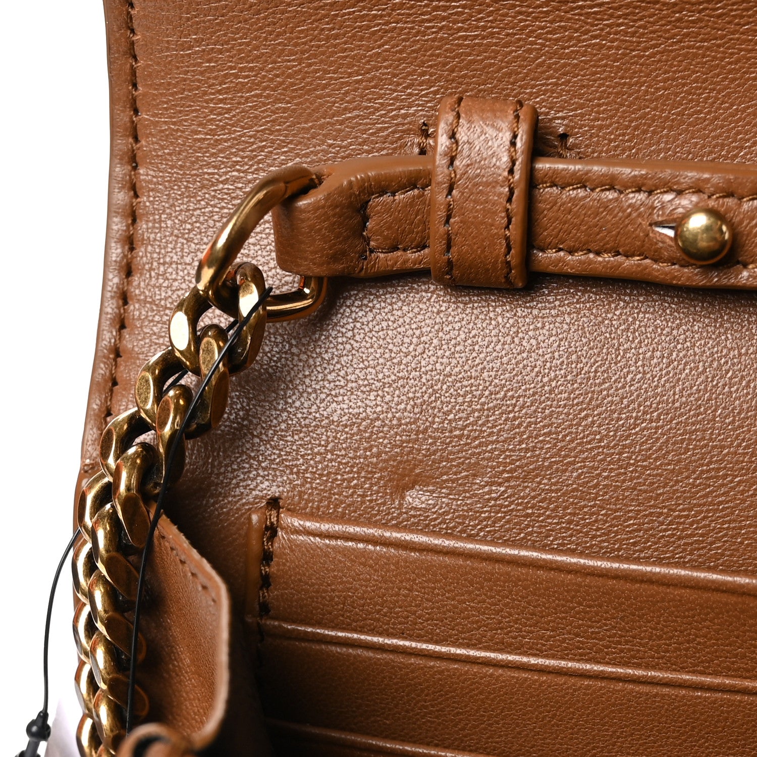 Saint Laurent Lambskin Carre Quilted Cassandre Chain Wallet Brown 11 of 12