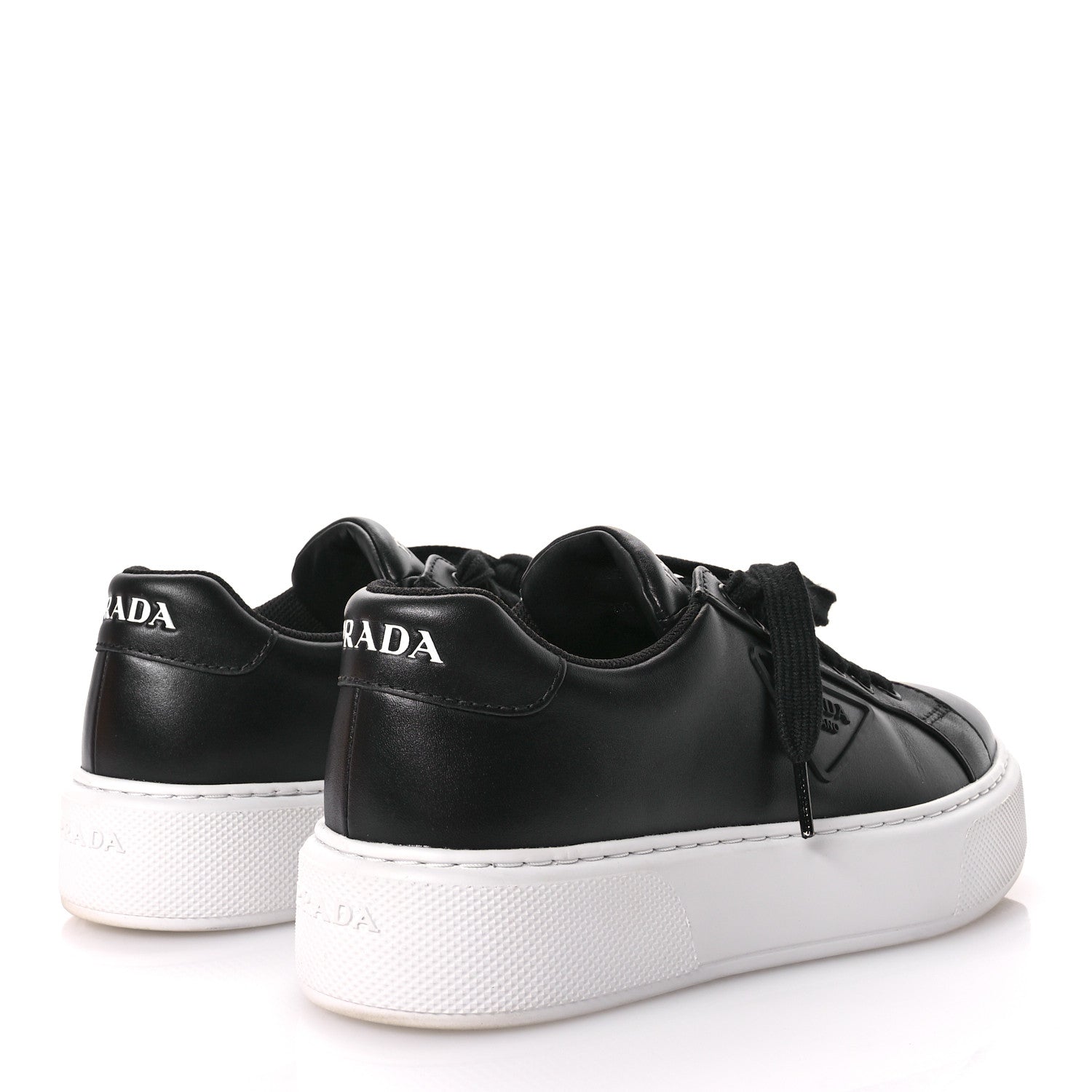Prada Vitello Soft Logo Mens Low Top Sneakers 6.5 Black White 5 of 8