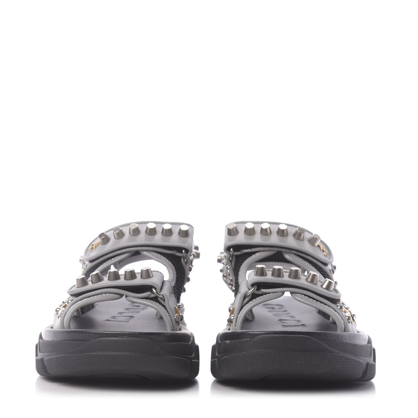 Technical Canvas Calfskin Reflective Studded Mens Aguru Sandals 6 Silver Black