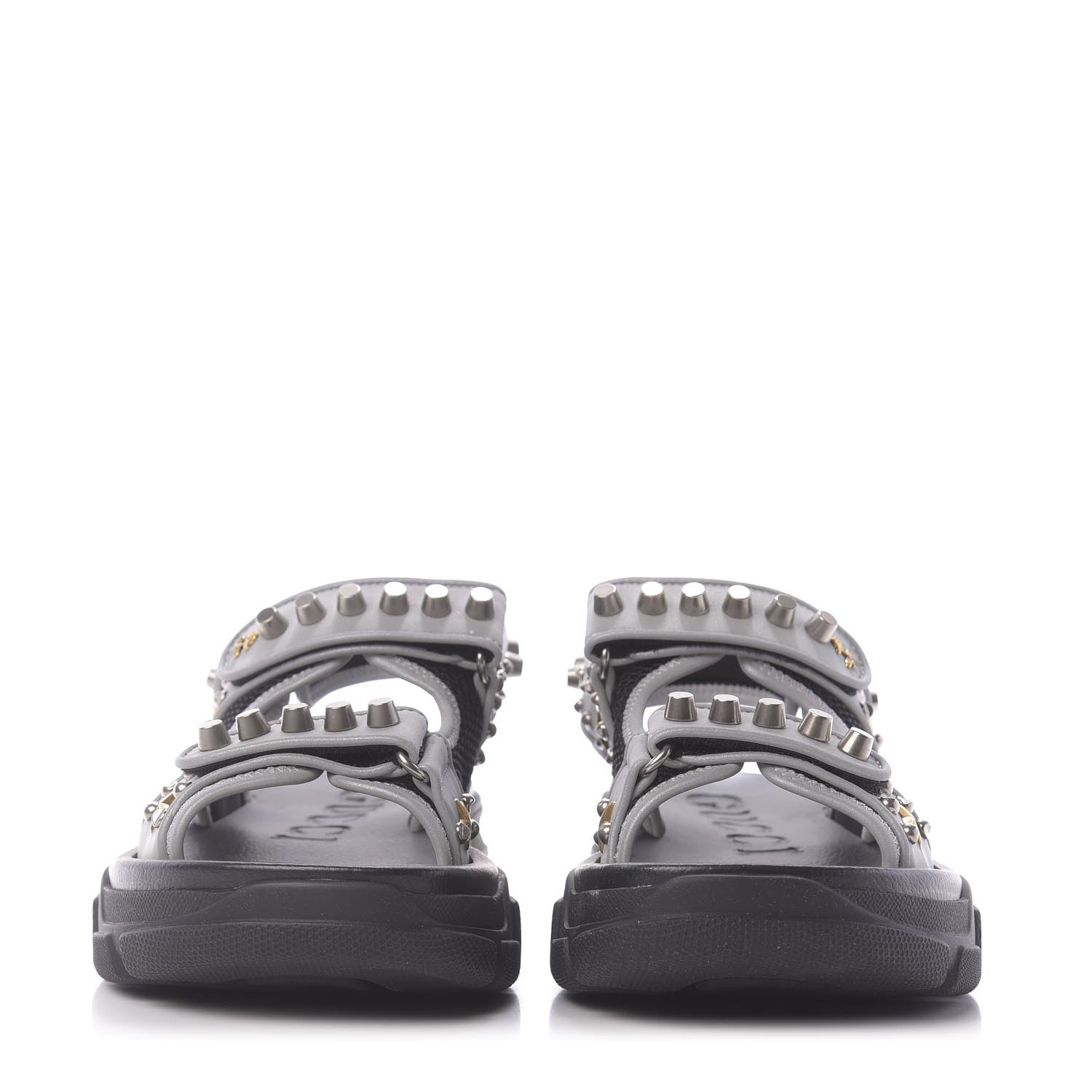 Gucci Technical Canvas Calfskin Reflective Studded Mens Aguru Sandals 6 Silver Black 2 of 9