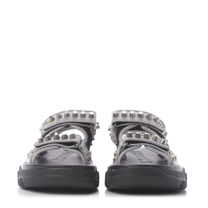 Gucci Technical Canvas Calfskin Reflective Studded Mens Aguru Sandals 6 Silver Black 2 of 9