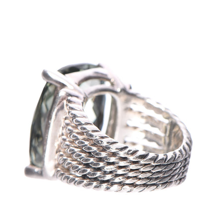 David Yurman Sterling Silver Diamond Prasiolite 20mm Wheaton Ring 53 6.25 4 of 5