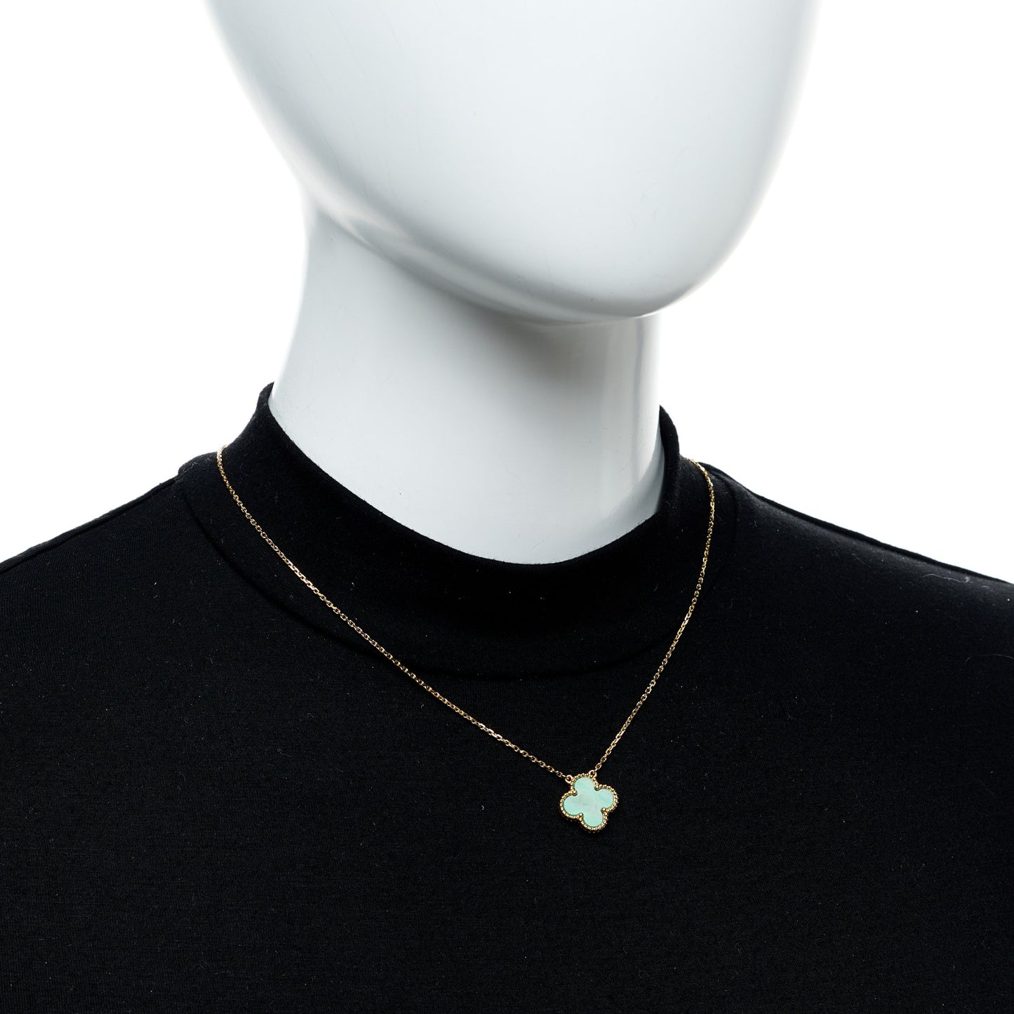18K Yellow Gold Malachite Vintage Alhambra Pendant Necklace