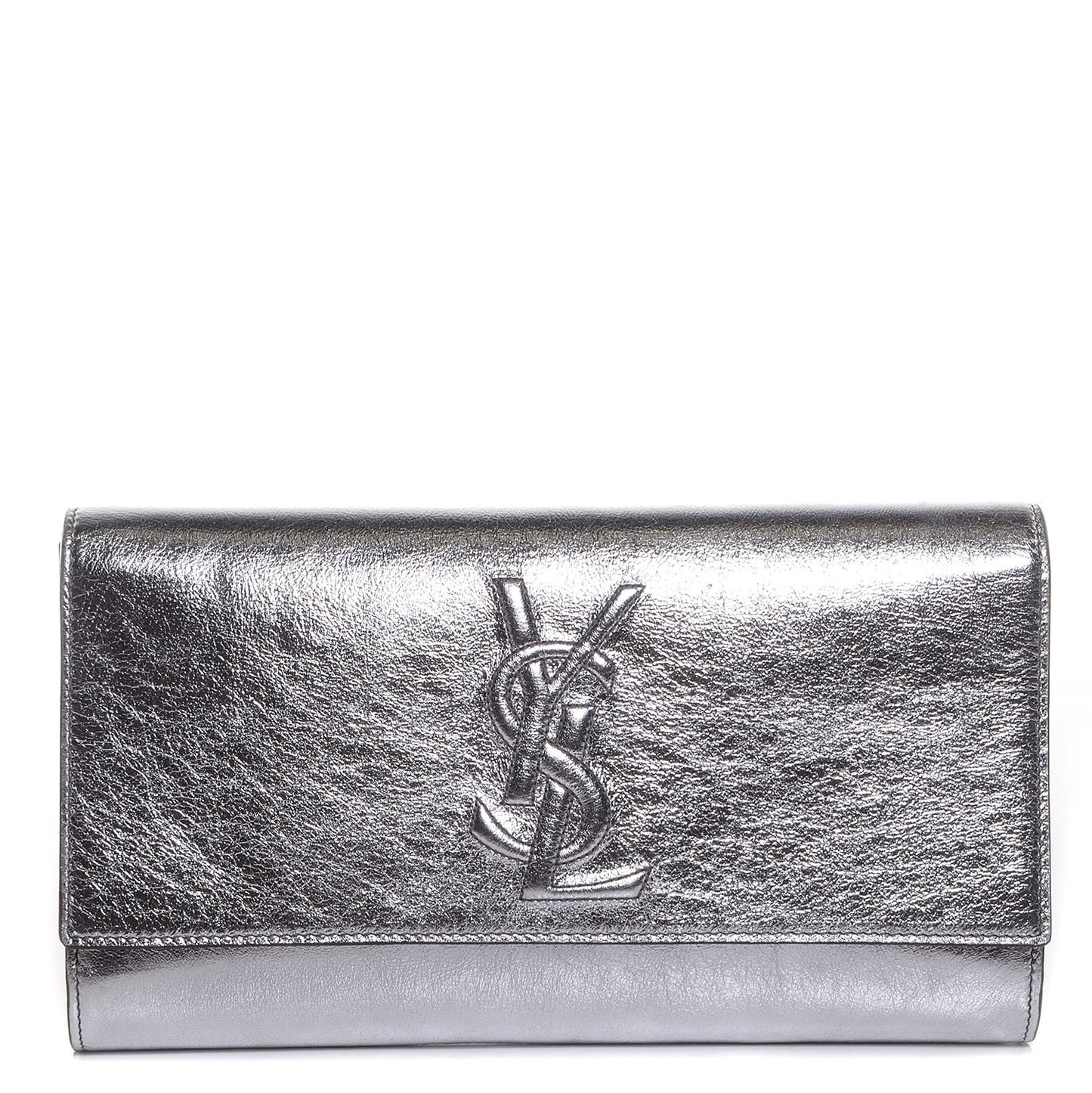 Metallic Leather Large Belle De Jour Clutch Silver