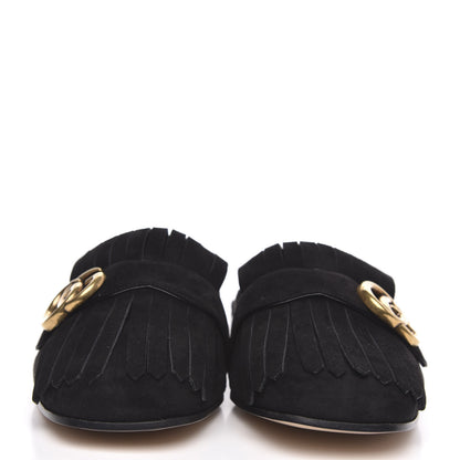 Gucci Kid Scamosciato GG Marmont Fringe Slippers 41 Black 2 of 8