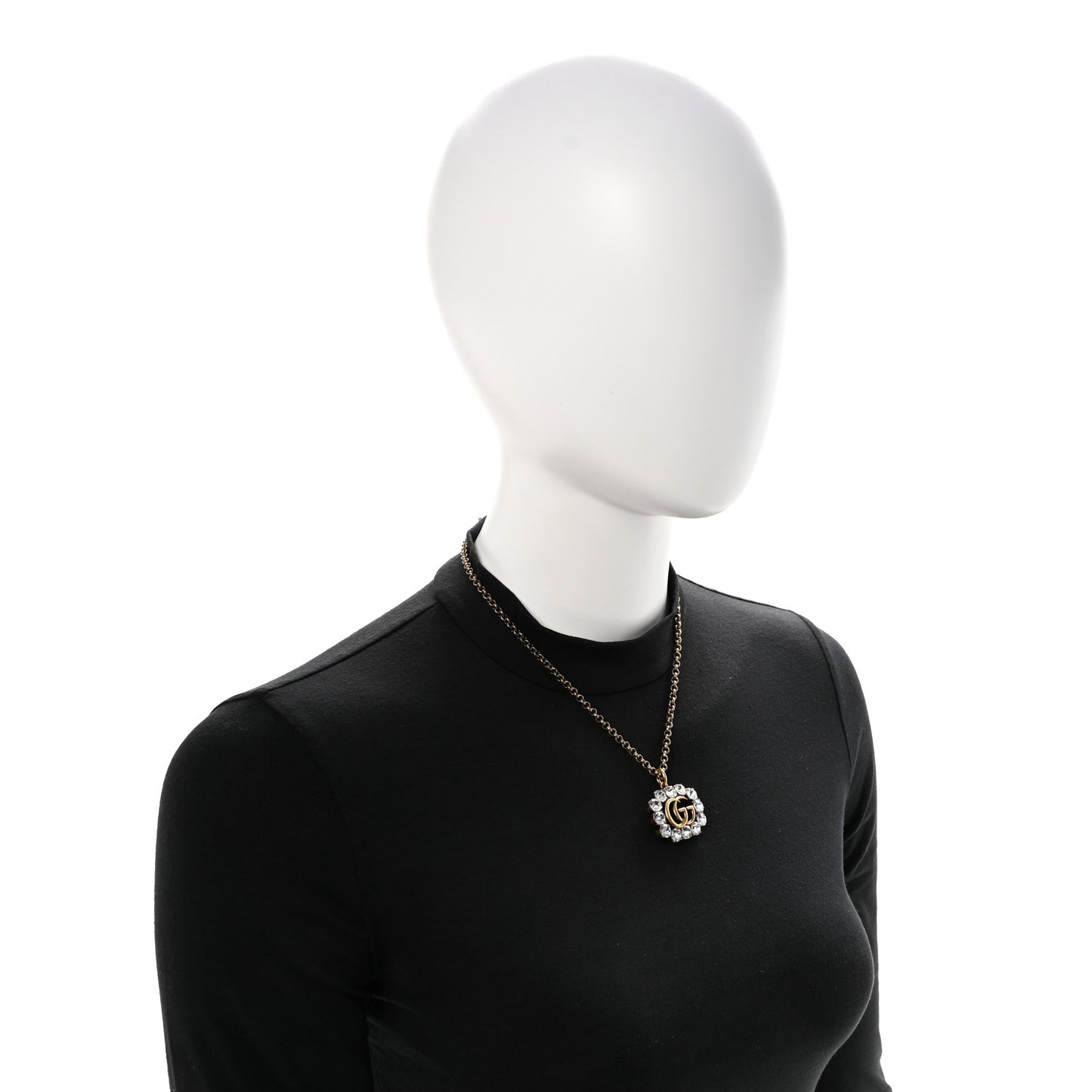 Crystal Embellished Double G Necklace Aged Gold