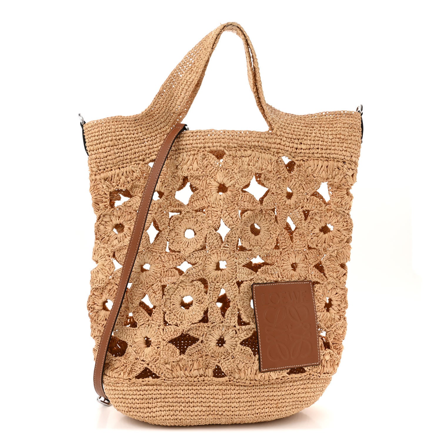 Loewe Raffia Crochet Slit Tote Bag Natural Tan 1 of 13