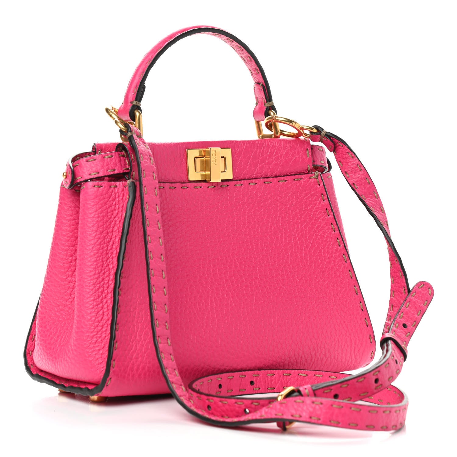 Fendi Cuoio Romano Selleria Mini Peekaboo Iconic Satchel Fuxia 2 of 9