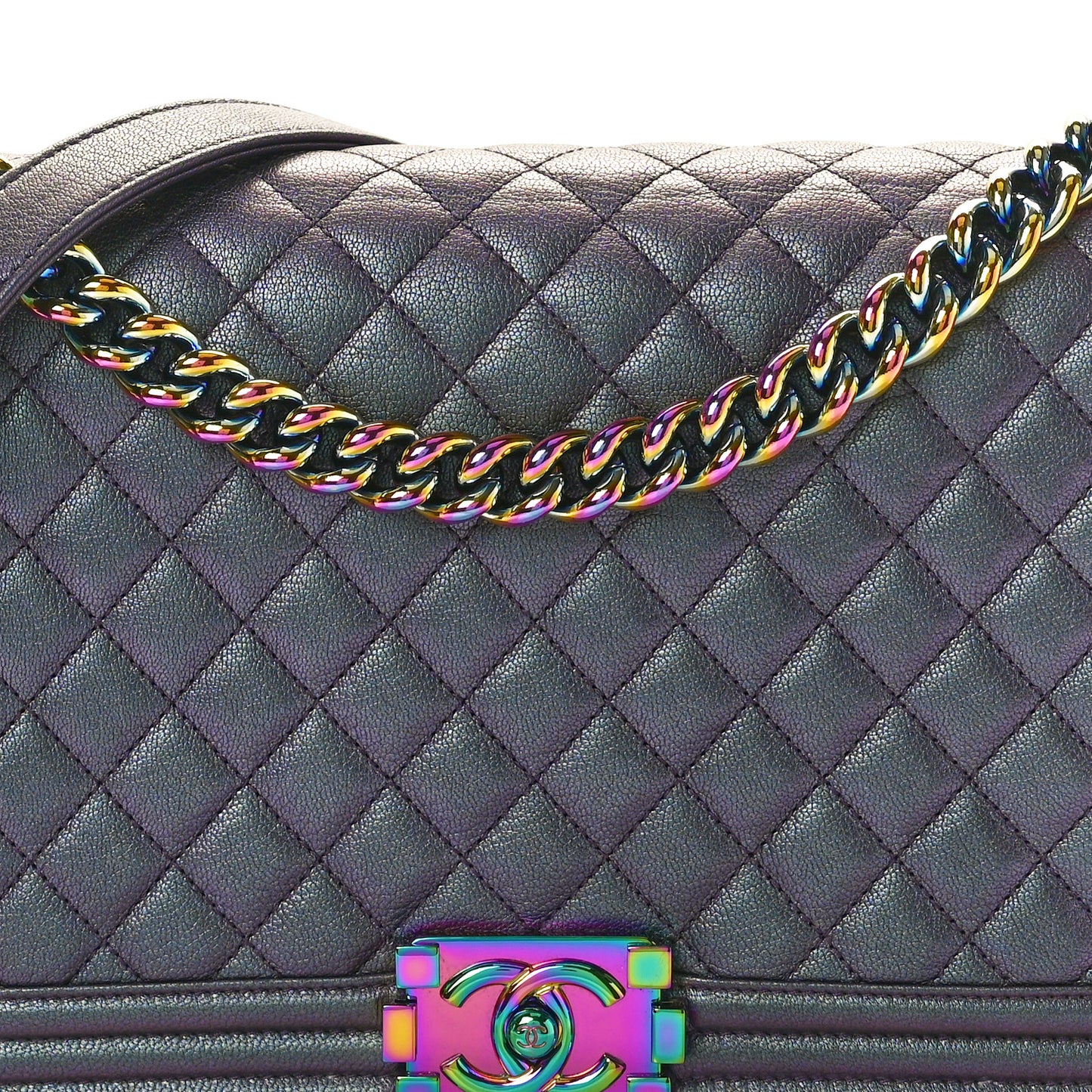 Iridescent Goatskin Quilted New Medium Boy Flap Purple