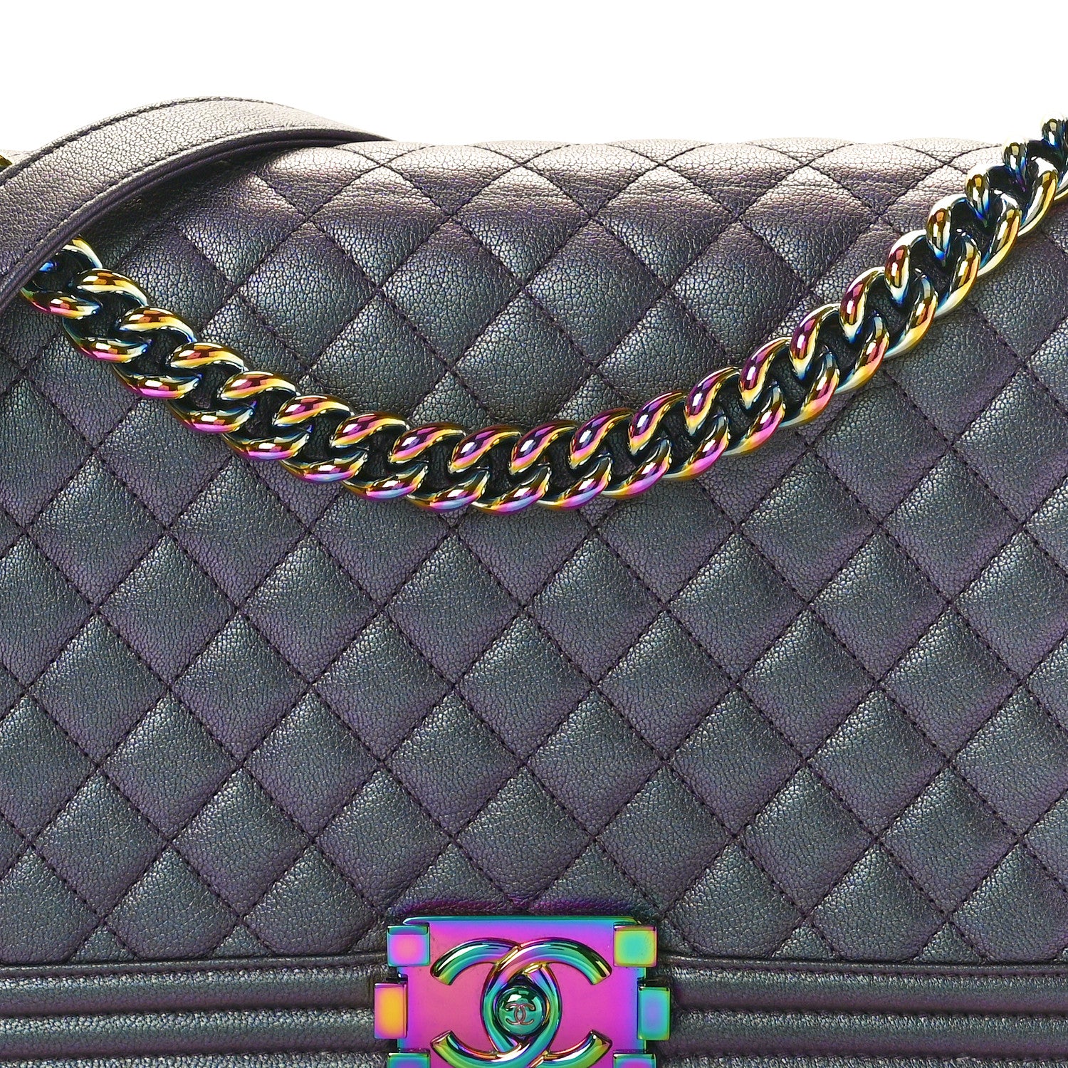 Chanel Iridescent Goatskin Quilted New Medium Boy Flap Purple 8 of 10
