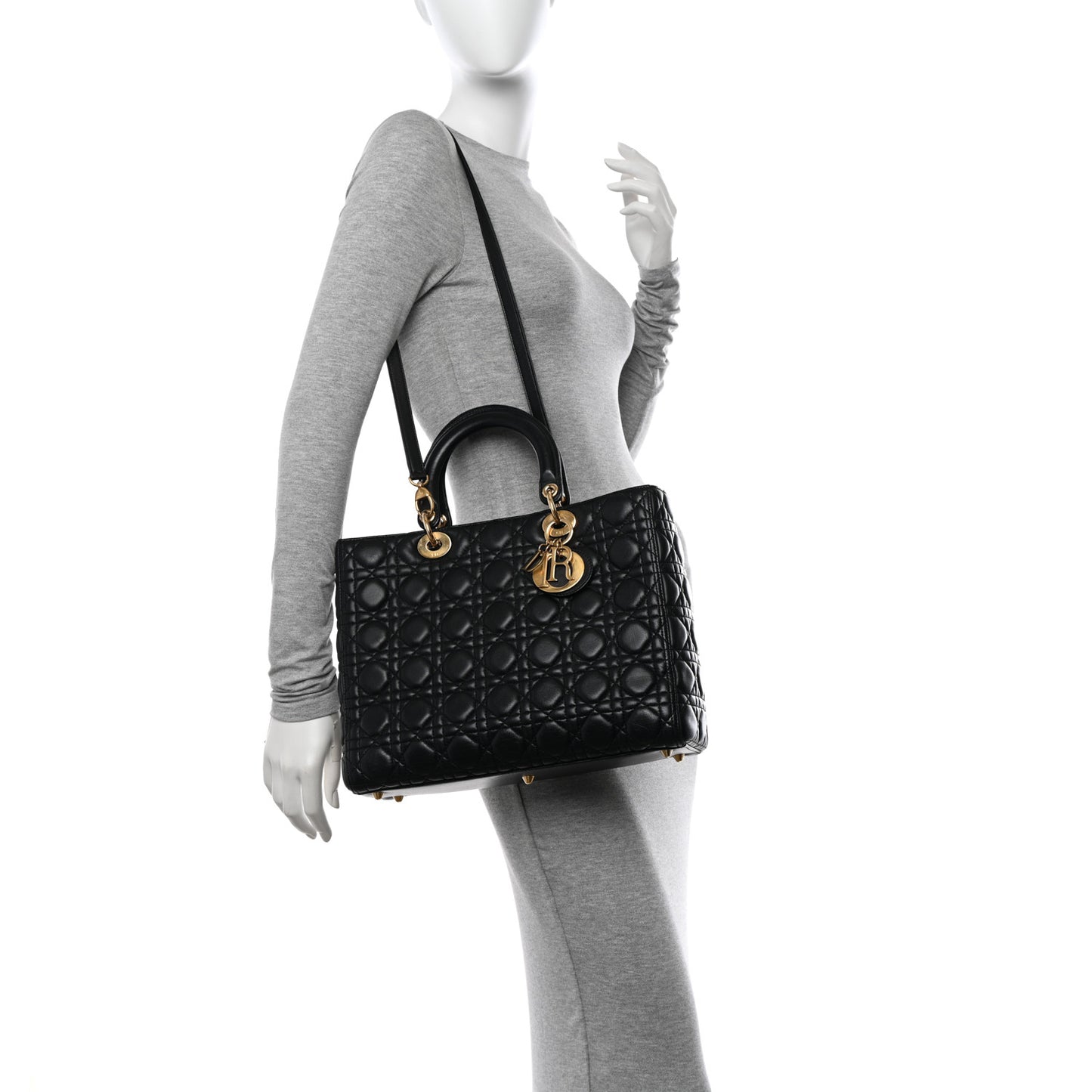 Lambskin Cannage Large Lady Dior Black