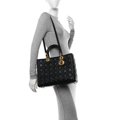 Christian Dior Lambskin Cannage Large Lady Dior Black 2 of 10
