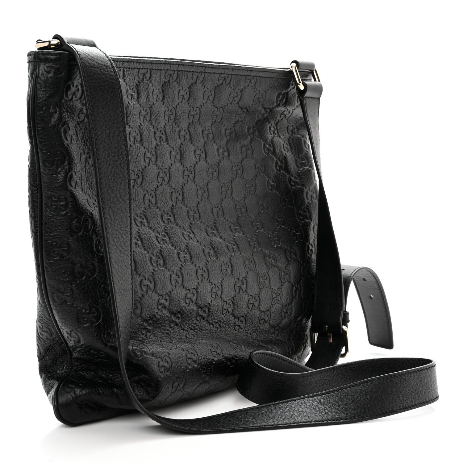 Gucci Guccissima Medium Flat Messenger Bag Black 3 of 10