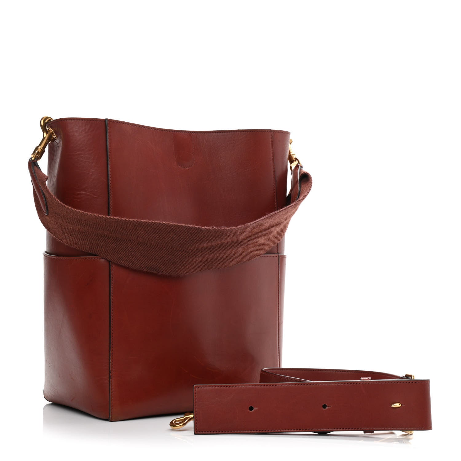 Celine Natural Calfskin Sangle Bucket Bag Red Wood 3 of 15