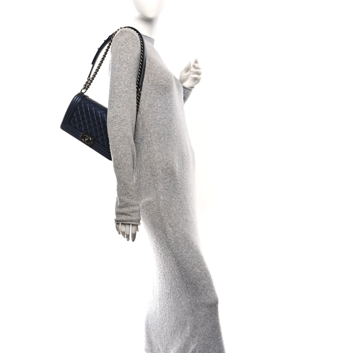 Metallic Caviar Quilted Medium Boy Flap Navy
