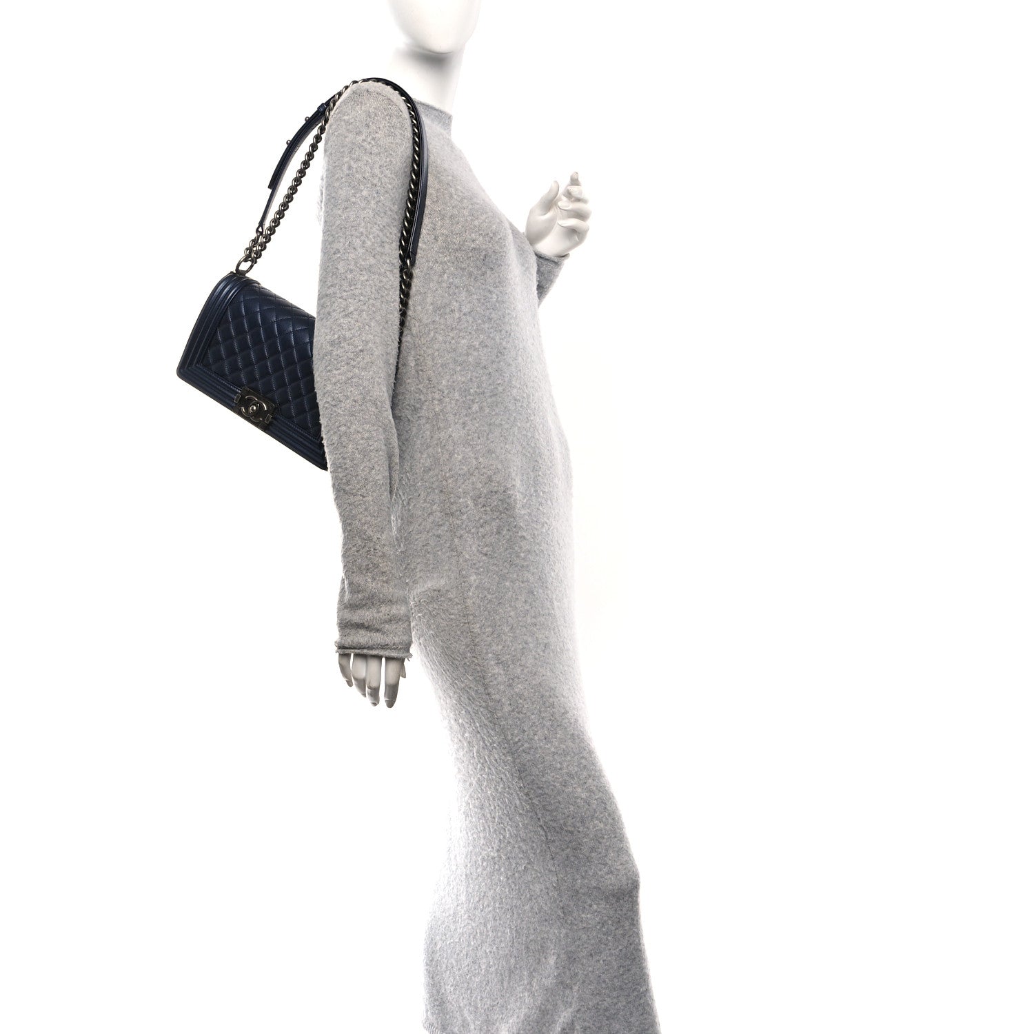 Chanel Metallic Caviar Quilted Medium Boy Flap Navy 2 of 11