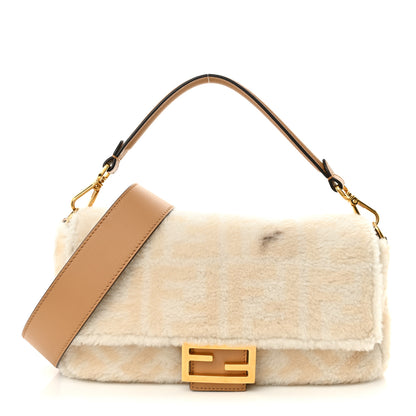 Fendi Shearling Vitello Dolce Macro FF 1974 Baguette White Ice Cuoio Miele Scuro 1 of 11
