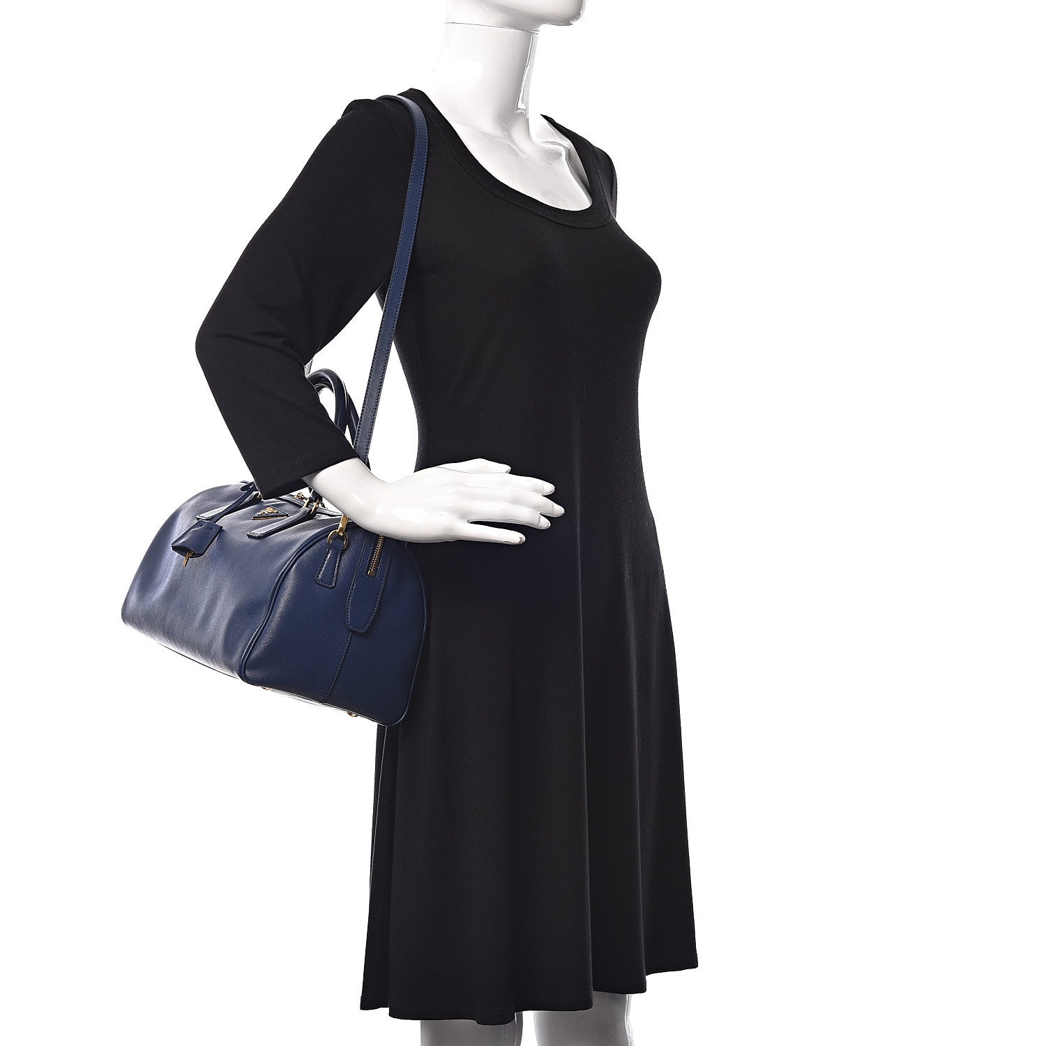 Prada Saffiano Lux Bauletto Bleuette 2 of 10