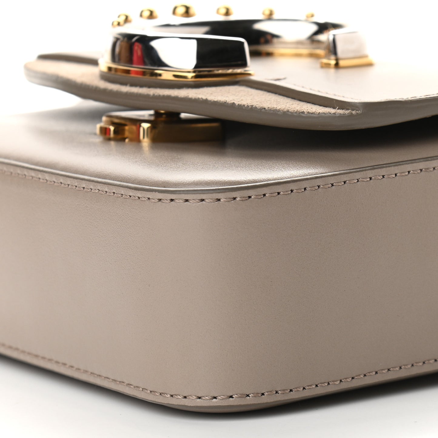 Shiny Calfskin Suede Mini C Double Carry Motty Grey