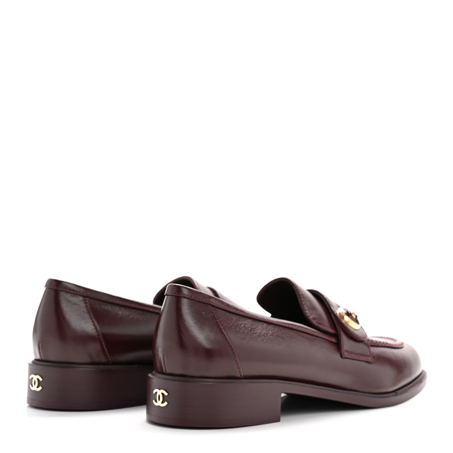 Chanel Shiny Calfskin CC Mocassin Loafers 39 Burgundy 10 of 18