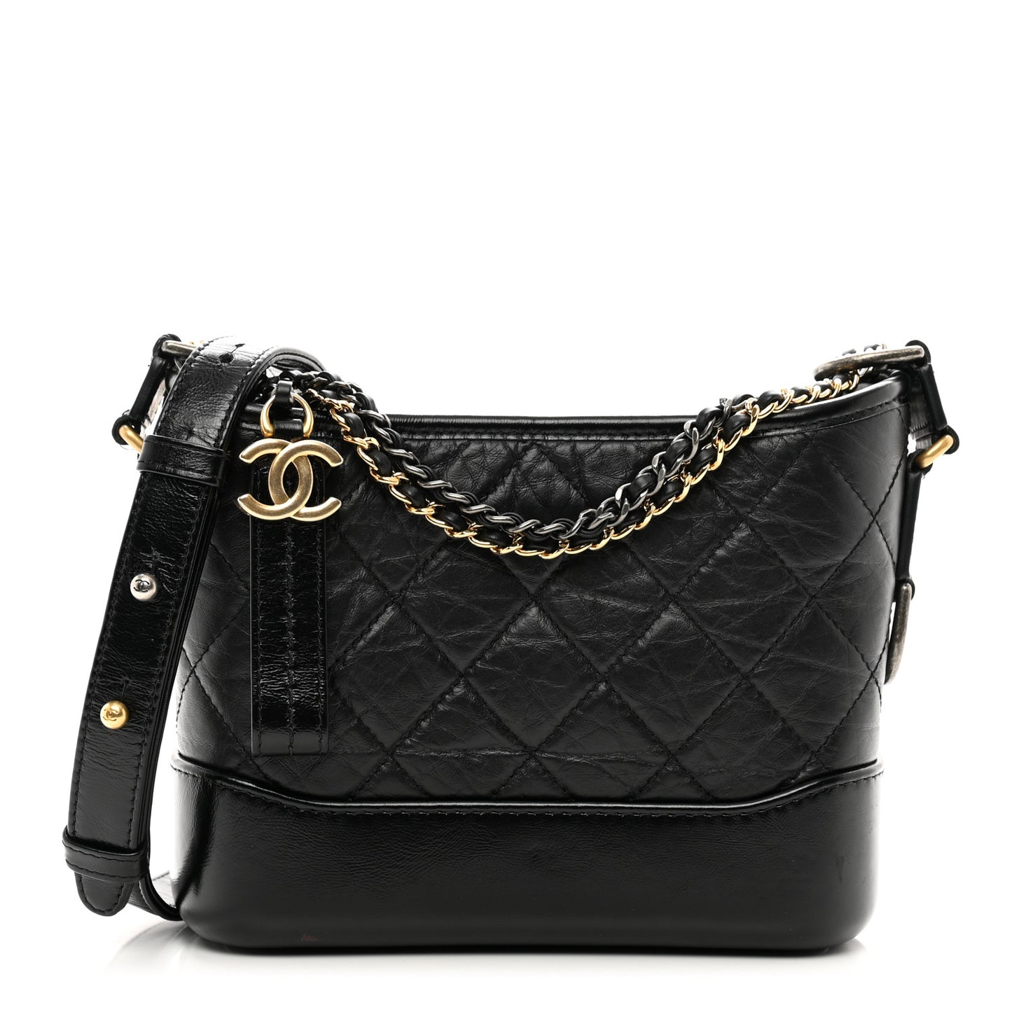Aged Calfskin Quilted Small Gabrielle Hobo Black