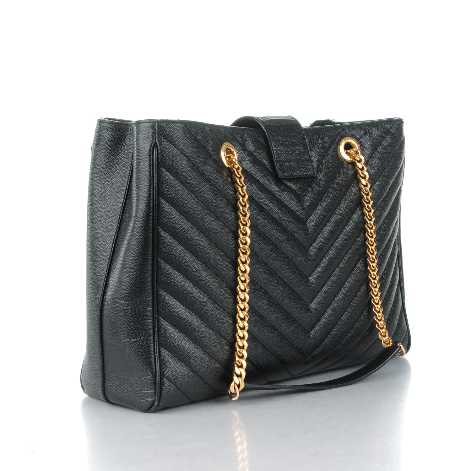 Saint Laurent Grain De Poudre Matelasse Chevron Monogram Shopping Bag Black 3 of 7