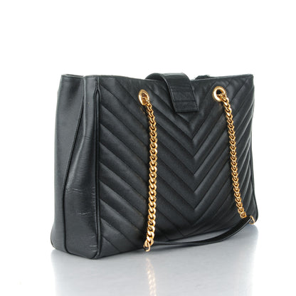 Saint Laurent Grain De Poudre Matelasse Chevron Monogram Shopping Bag Black 3 of 7