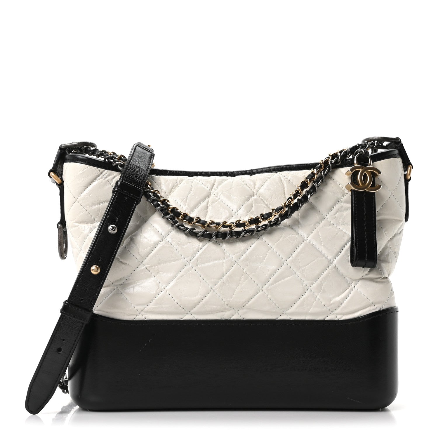 Chanel Aged Calfskin Quilted Medium Gabrielle Hobo Black White 1 of 10