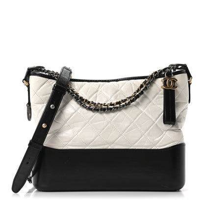 Chanel Aged Calfskin Quilted Medium Gabrielle Hobo Black White 1 of 10