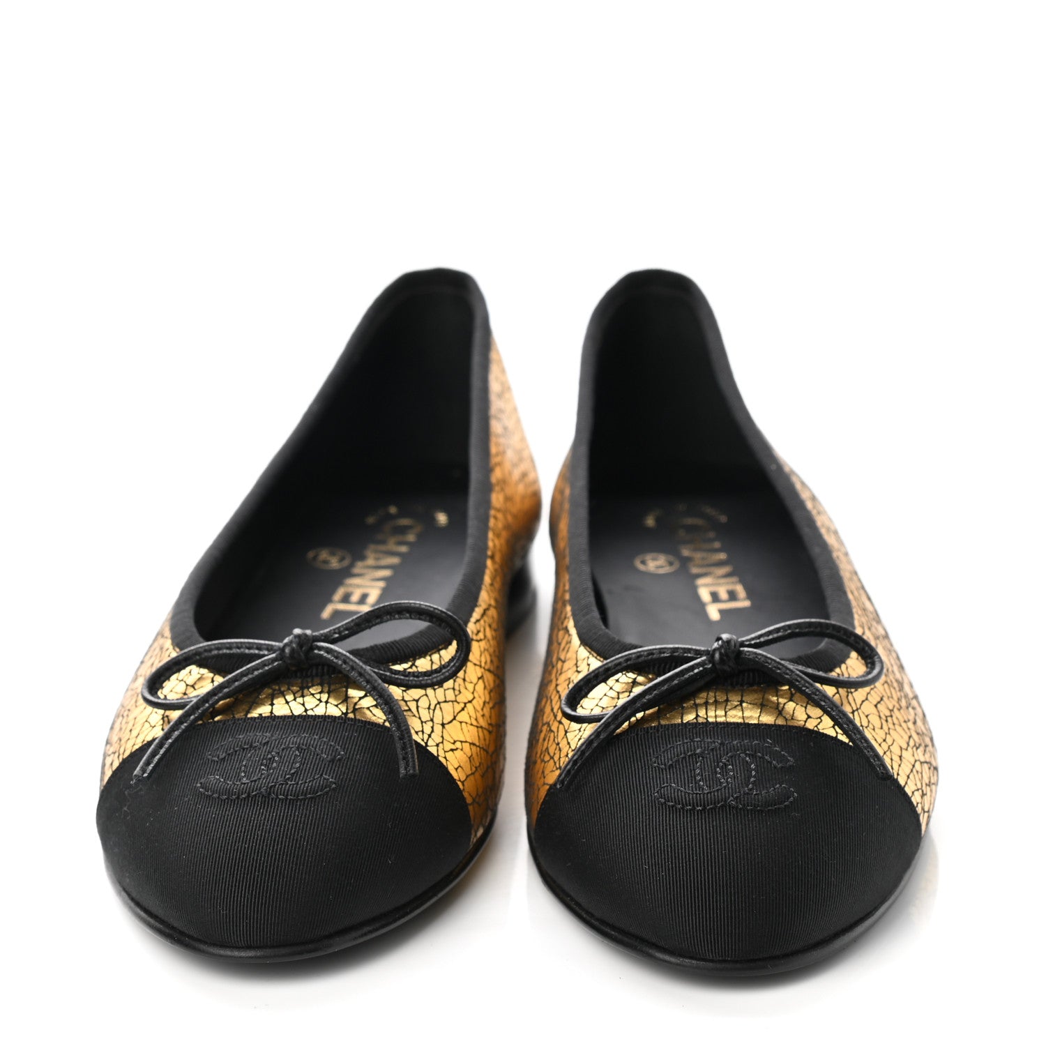 Chanel Metallic Calfaskin Cap Toe CC Ballerina Flats 38 Gold 2 of 9