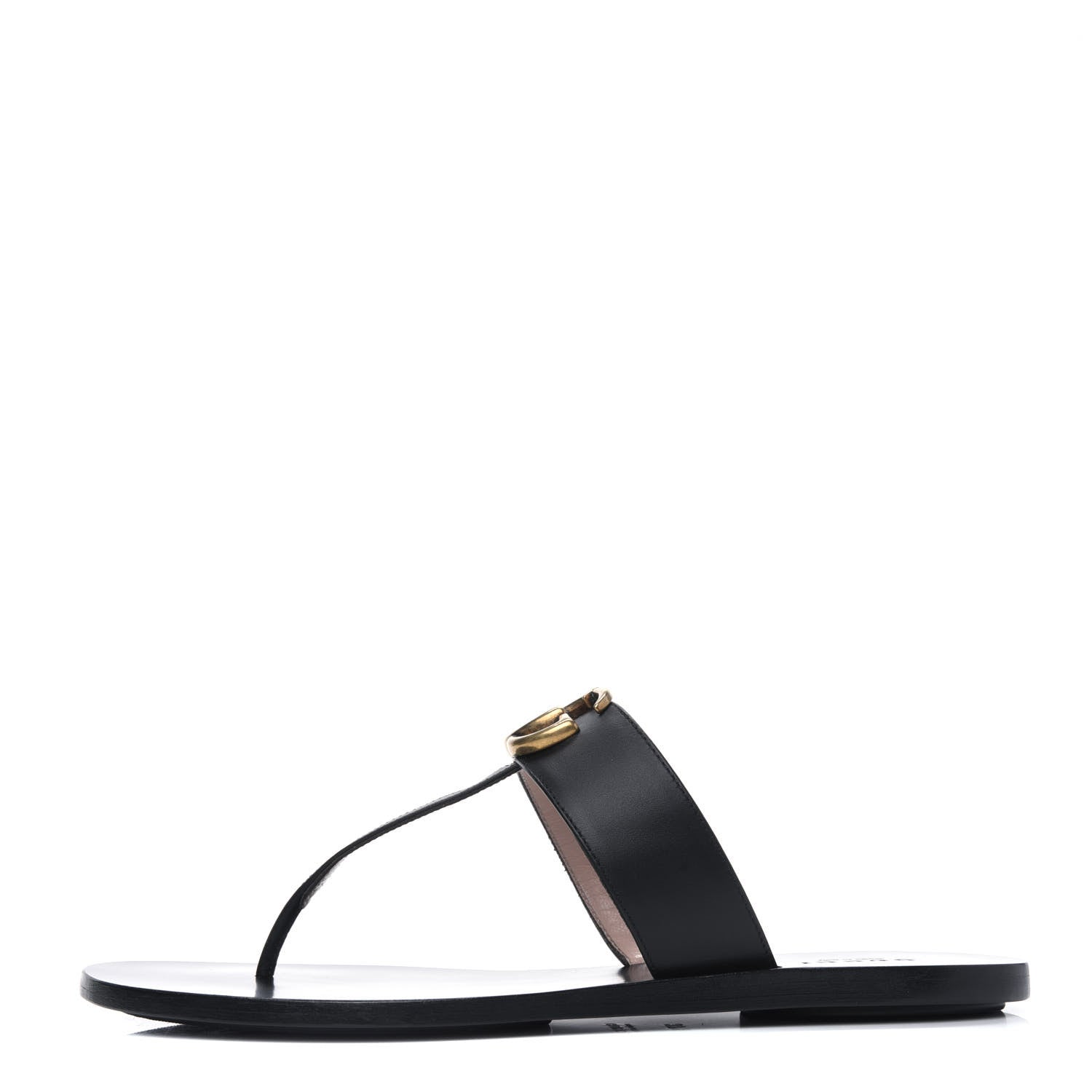 Gucci Calfskin GG Marmont Thong Sandals 37.5 Black 1 of 12