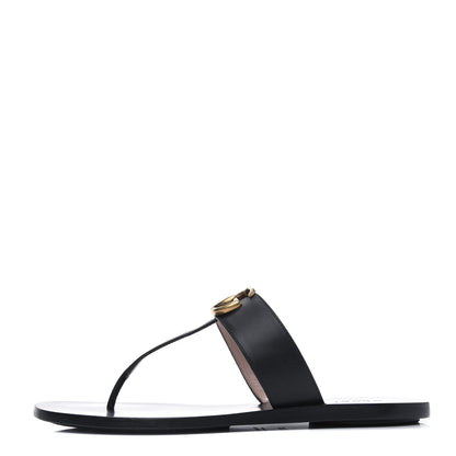 Gucci Calfskin GG Marmont Thong Sandals 37.5 Black 1 of 12