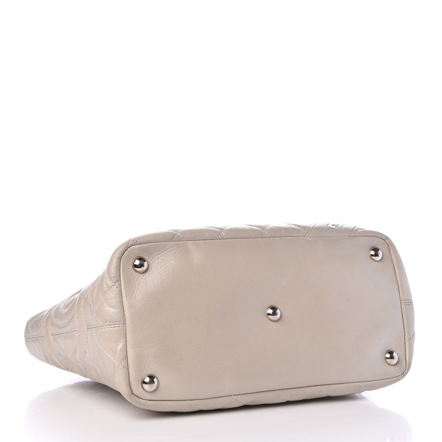 Aged Calfskin Quilted Large Cotton Club Tote Pearl