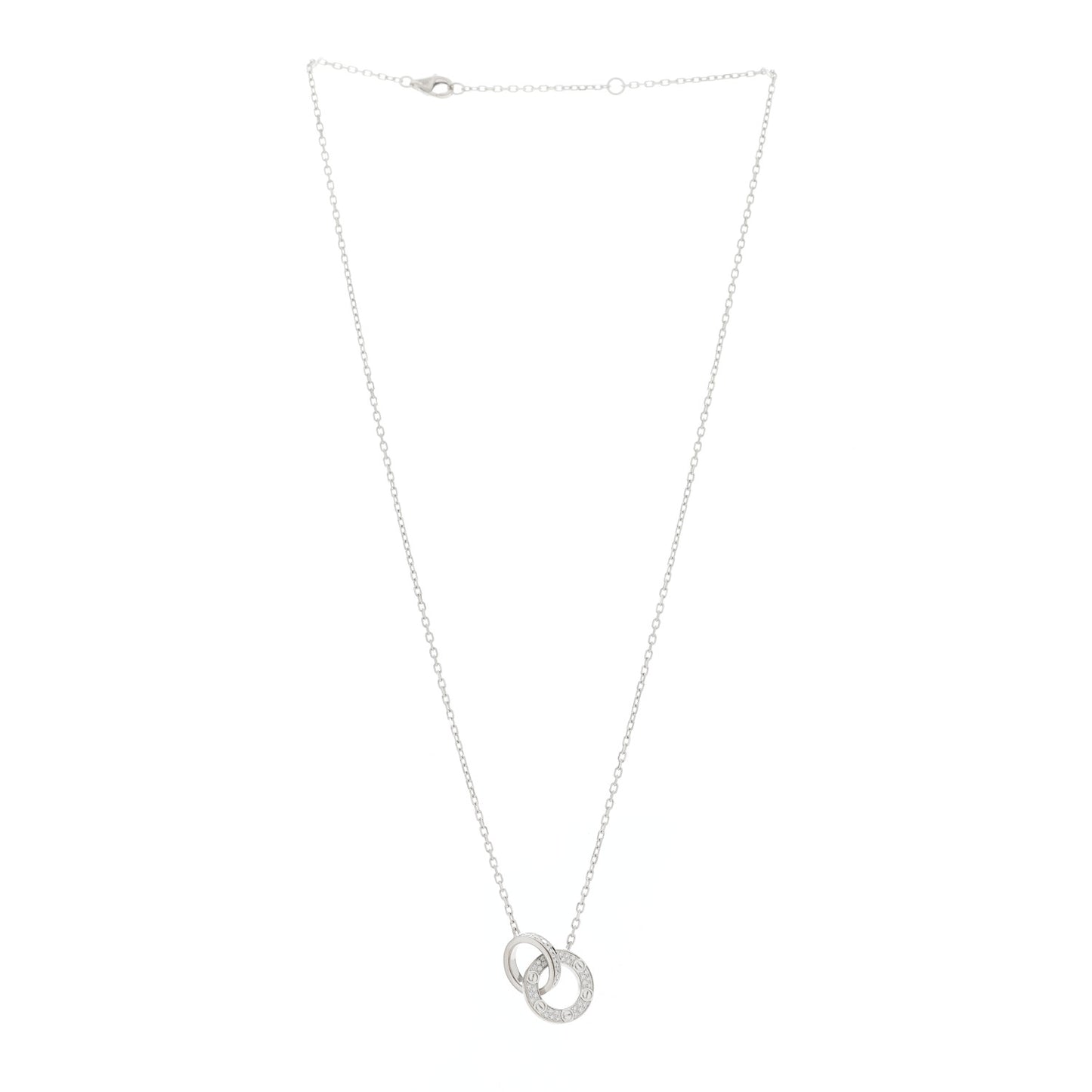 18K White Gold Diamond Interlocking LOVE Paved Necklace