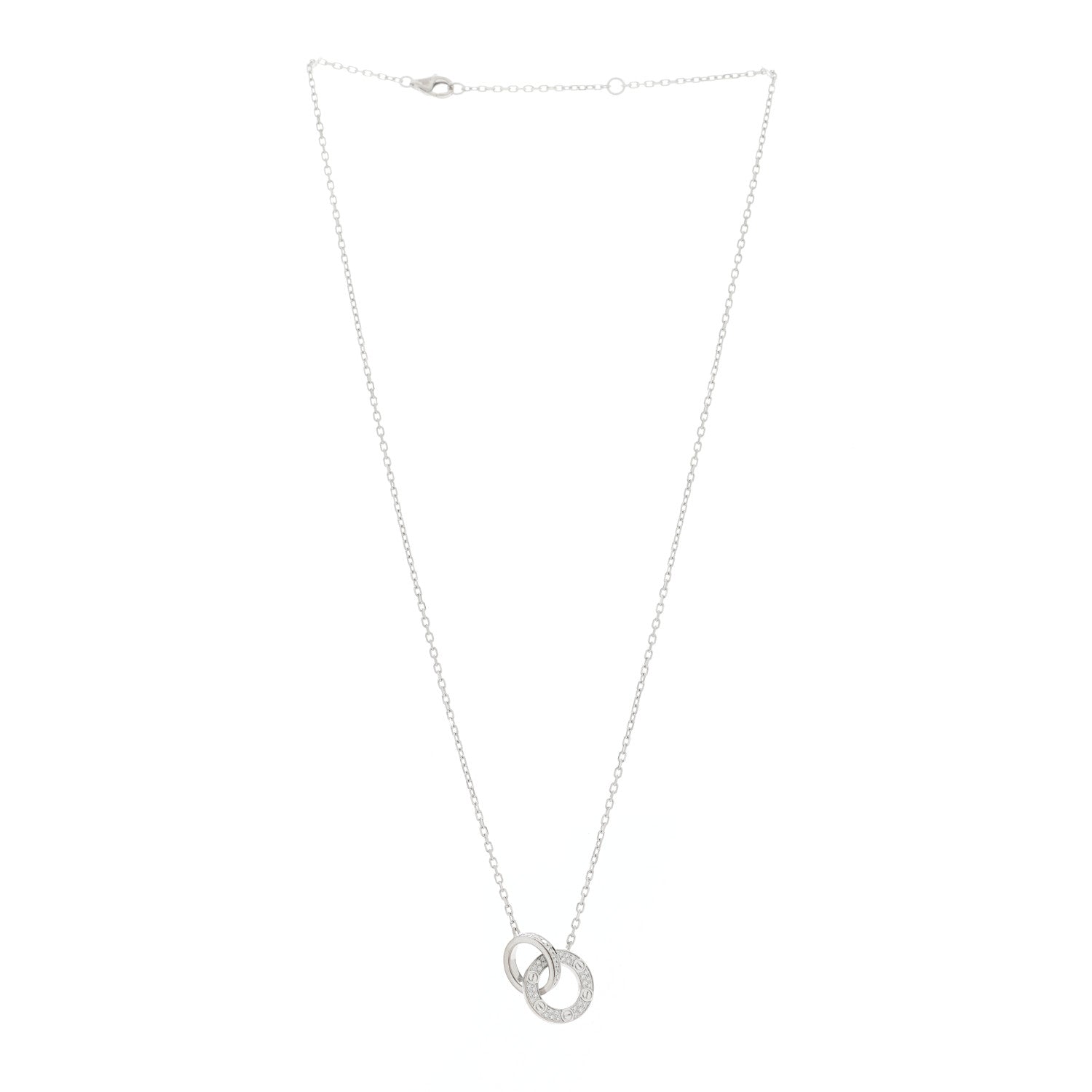 Cartier 18K White Gold Diamond Interlocking LOVE Paved Necklace 2 of 9