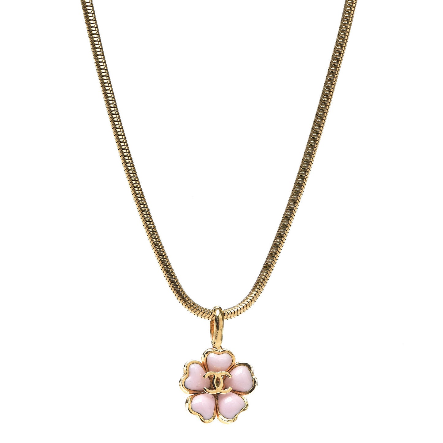 Gripoix Flower CC Pendant Necklace Pink Gold