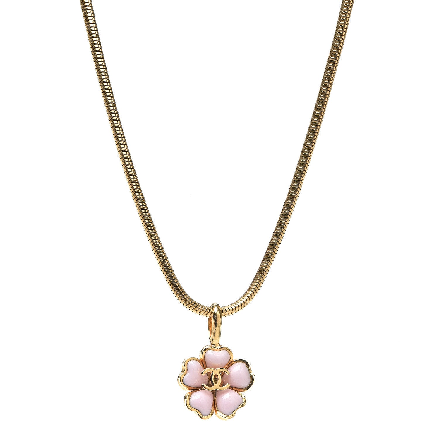 Chanel Gripoix Flower CC Pendant Necklace Pink Gold 1 of 4