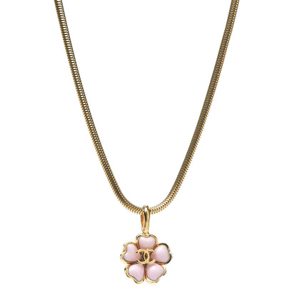 Chanel Gripoix Flower CC Pendant Necklace Pink Gold 1 of 4