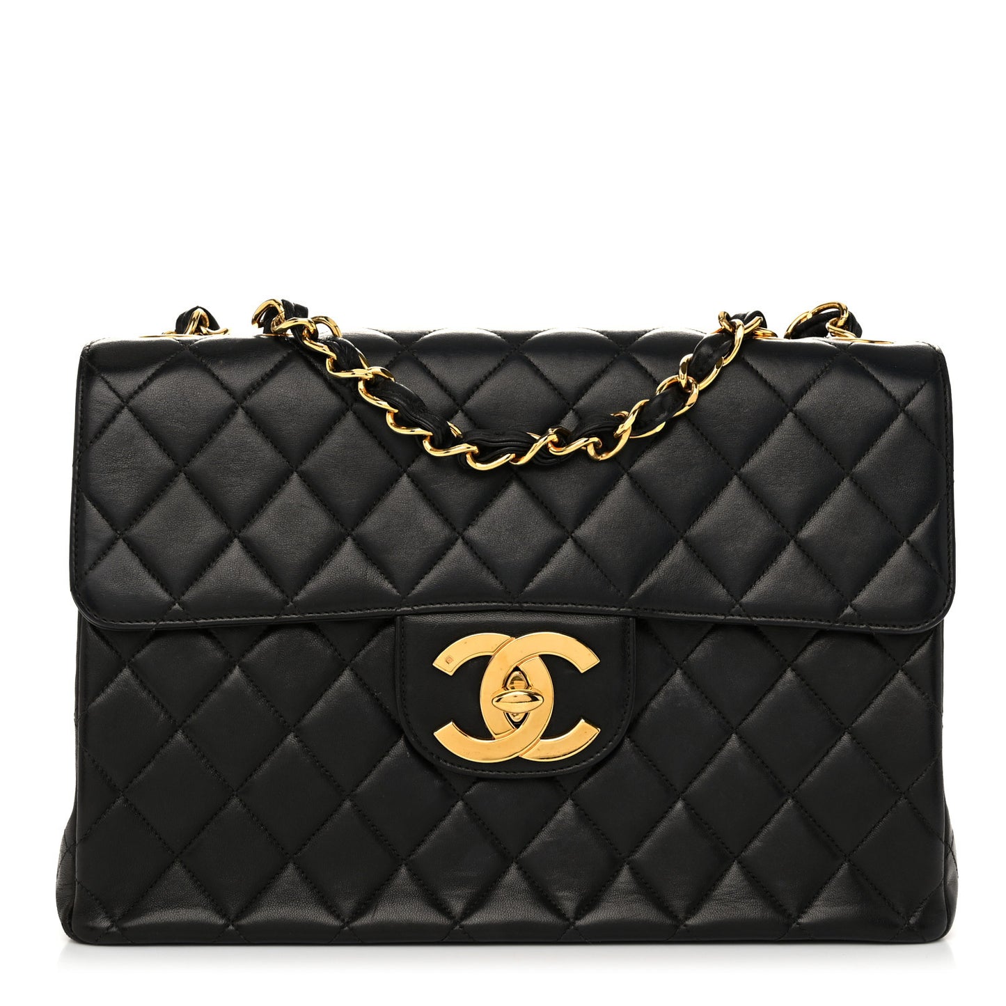 Lambskin Quilted XL Jumbo Single Flap Black