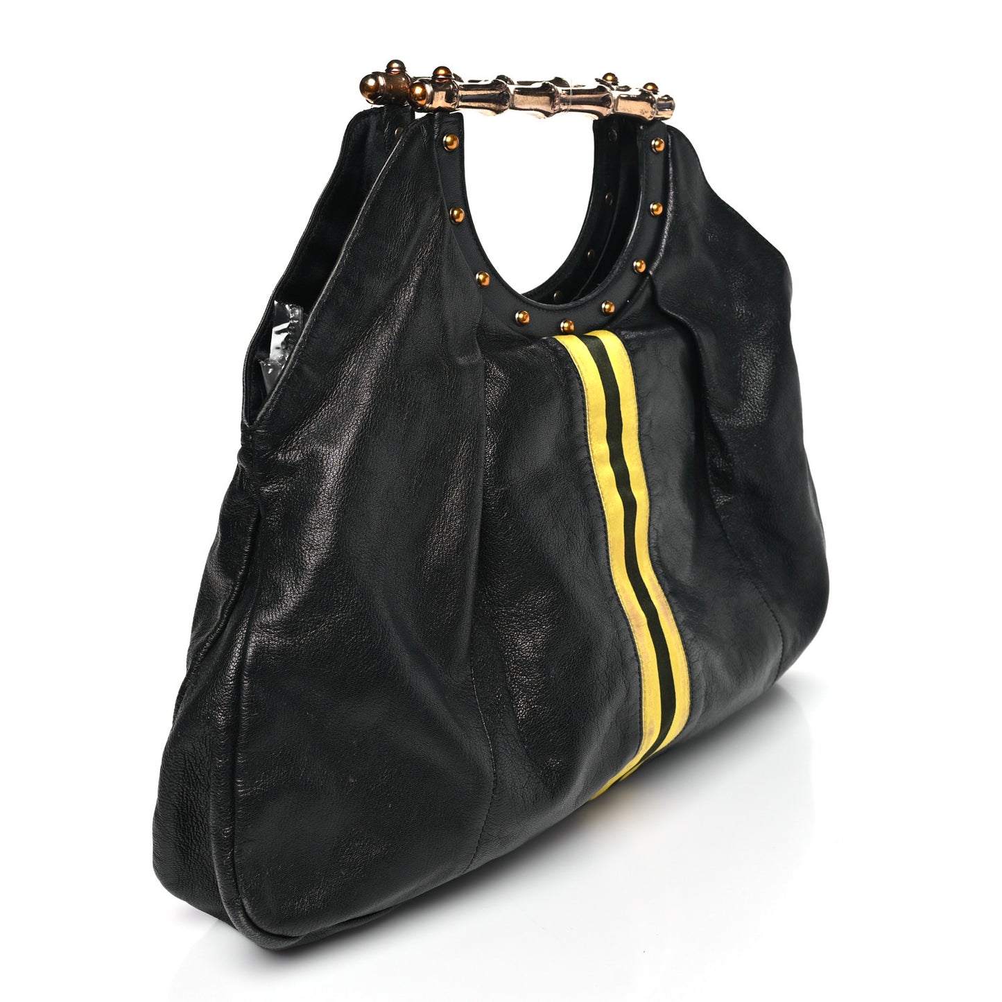 Calfskin Web Metal Bamboo Tote Black