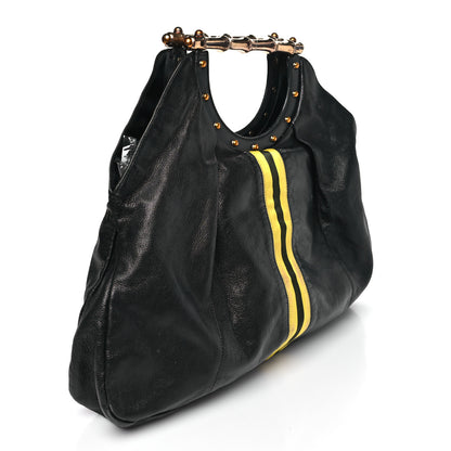 Gucci Calfskin Web Metal Bamboo Tote Black 3 of 10