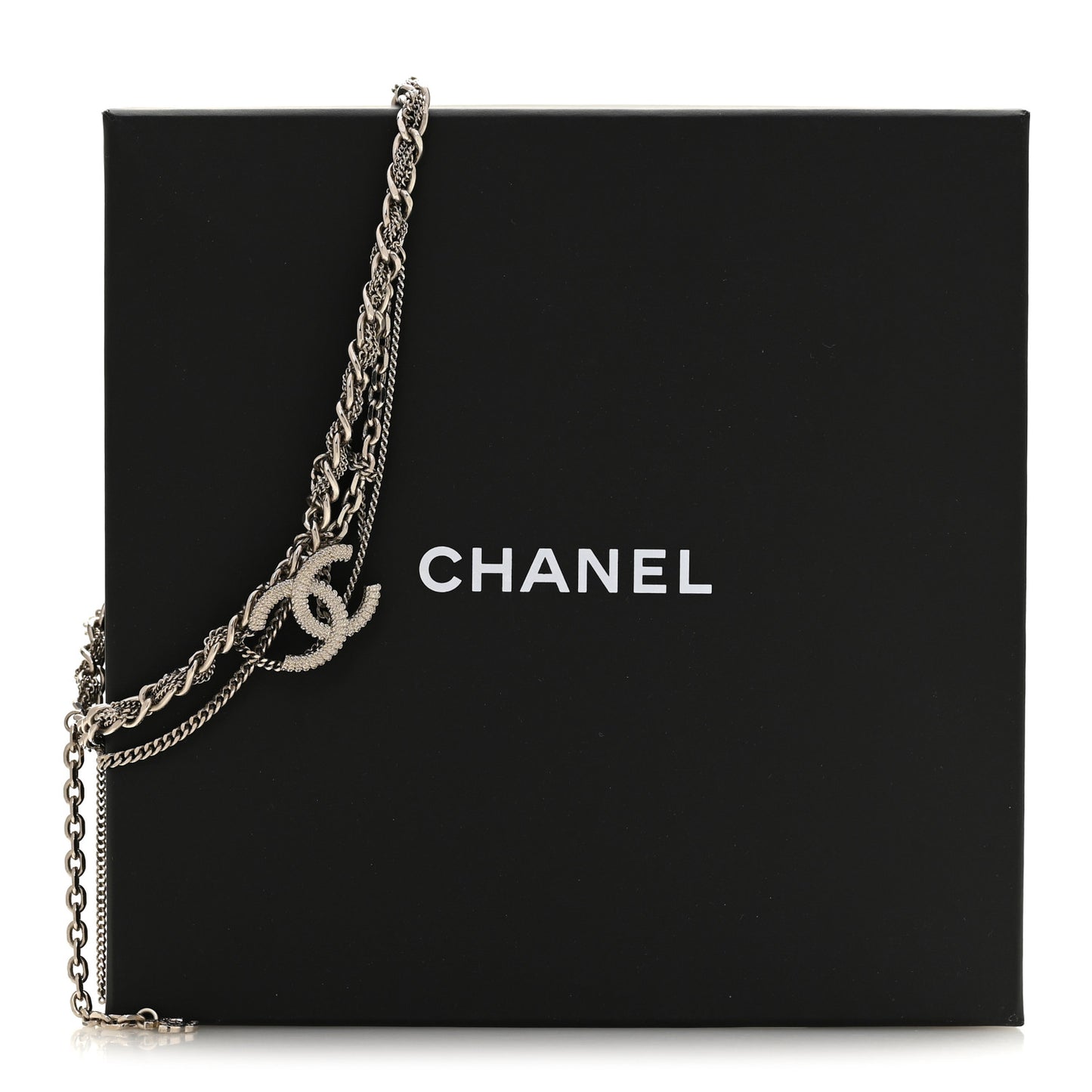 Metal Chain Link CC Multi Strand Choker Necklace Silver