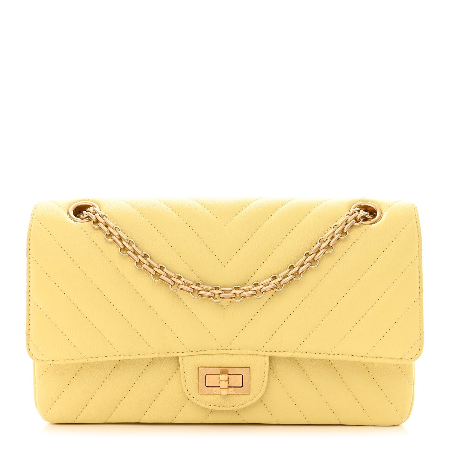 Chanel Sheepskin Chevron Quilted 2.55 Reissue 225 Flap Yellow 1 of 11